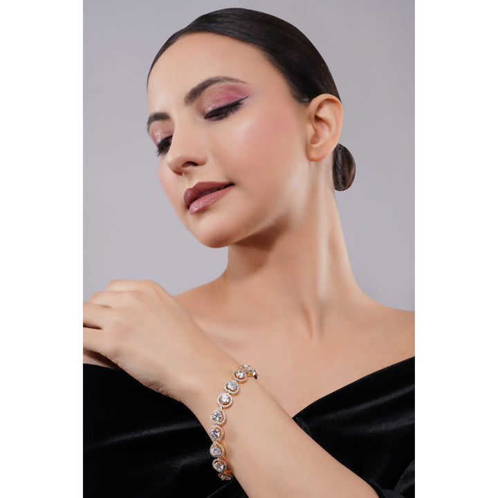 Amaita Demi Fine Rose Gold American Diamond Oval Stone Link Bracelet