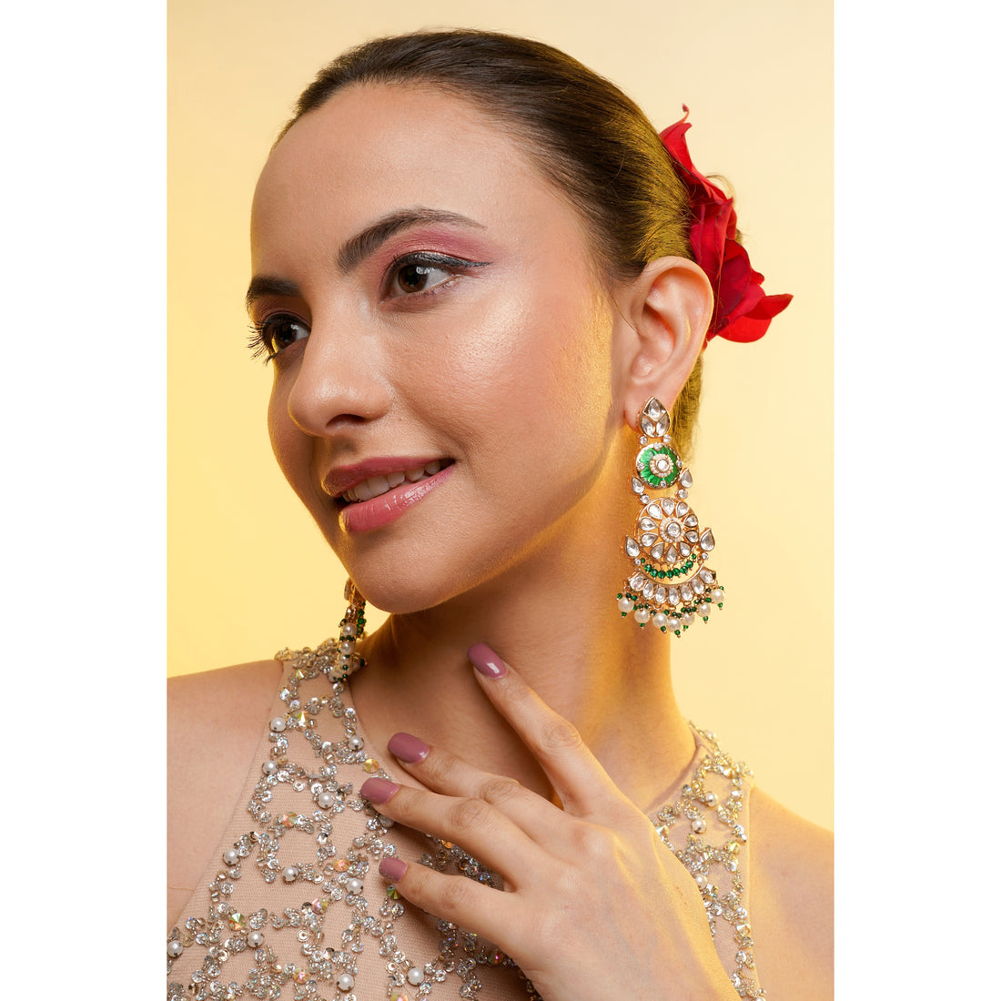 Amaita Emerald Bloom Polki Earrings