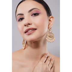 Amaita Demi Fine Ethnic Polki Kundan Crescent Chandbali Gold Pearl Earrings