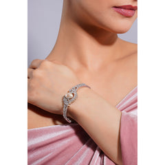 Amaita Demi Fine Platinum Polish AD Scroll Pearl Centre Cuff Bracelet