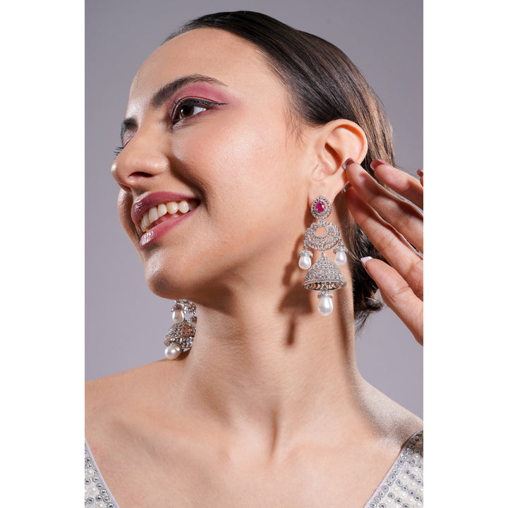 Amaita AD Grand Layered Jhumka Earrings with Ruby Top Stone