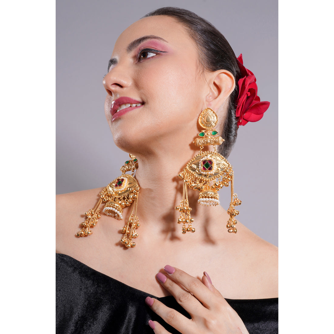 Amaita Kashmiri Royal Motif Chain Jhumkas