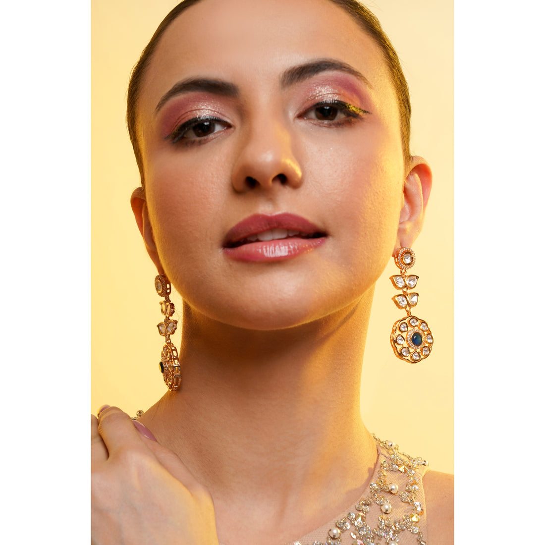 Amaita Gold Polki Sapphire Drop Earrings
