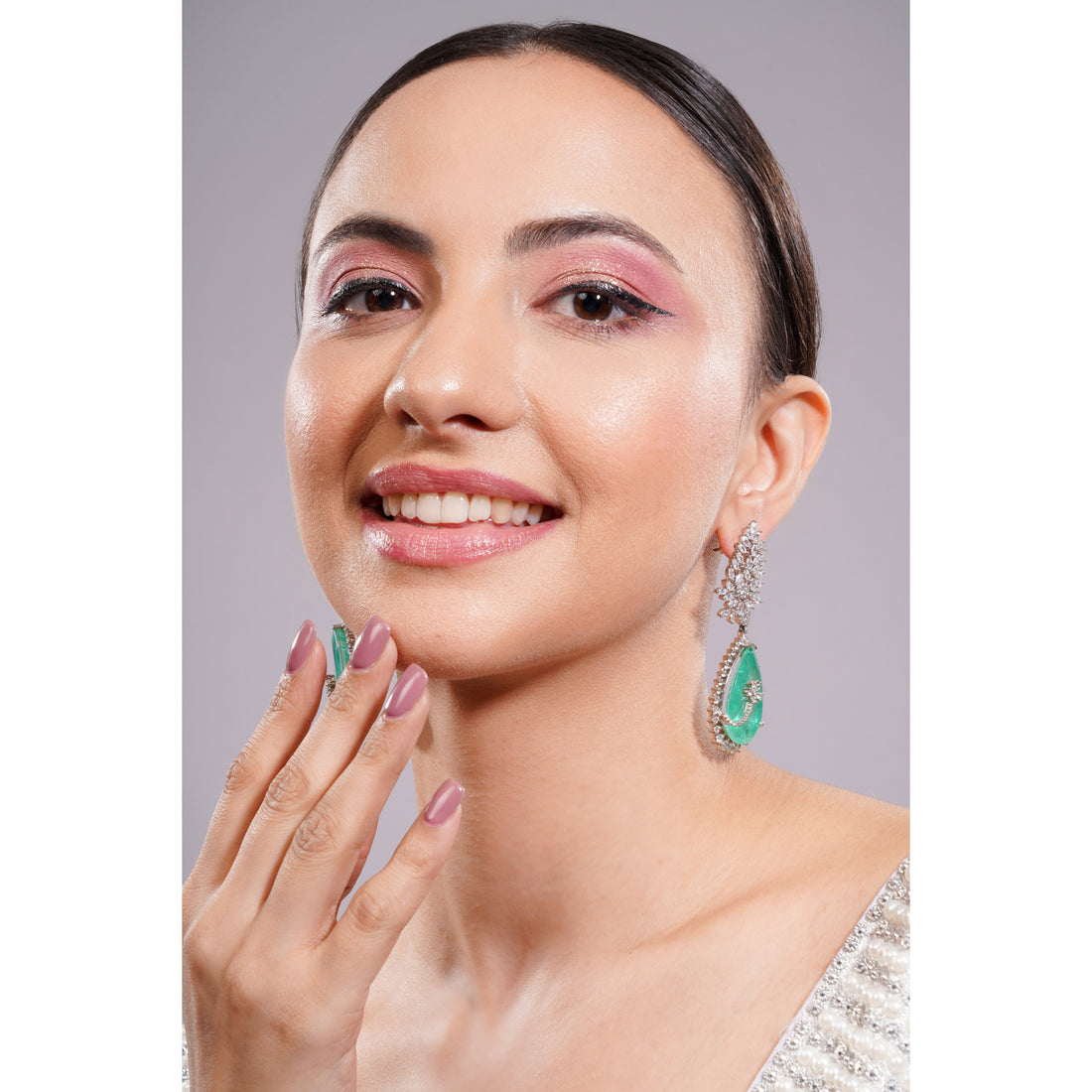 Amaita AD Oversized Mint Green Stone Sunburst Drop Earrings