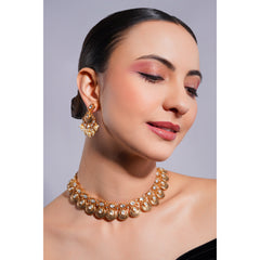 Amaita Demi Fine Ethnic Polki Kundan Gold Dome Choker Necklace and Earring Set