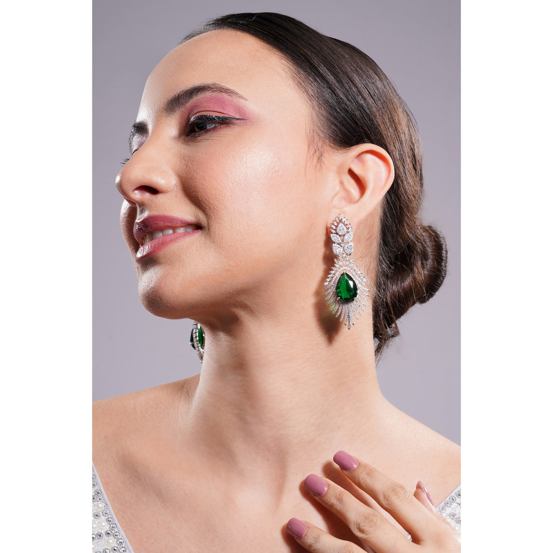 Amaita AD Large Emerald Green Teardrop Statement Drop Earrings