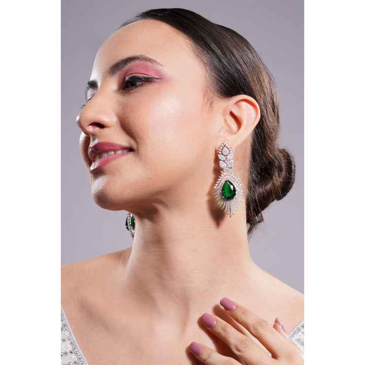 Amaita AD Large Emerald Green Teardrop Statement Drop Earrings