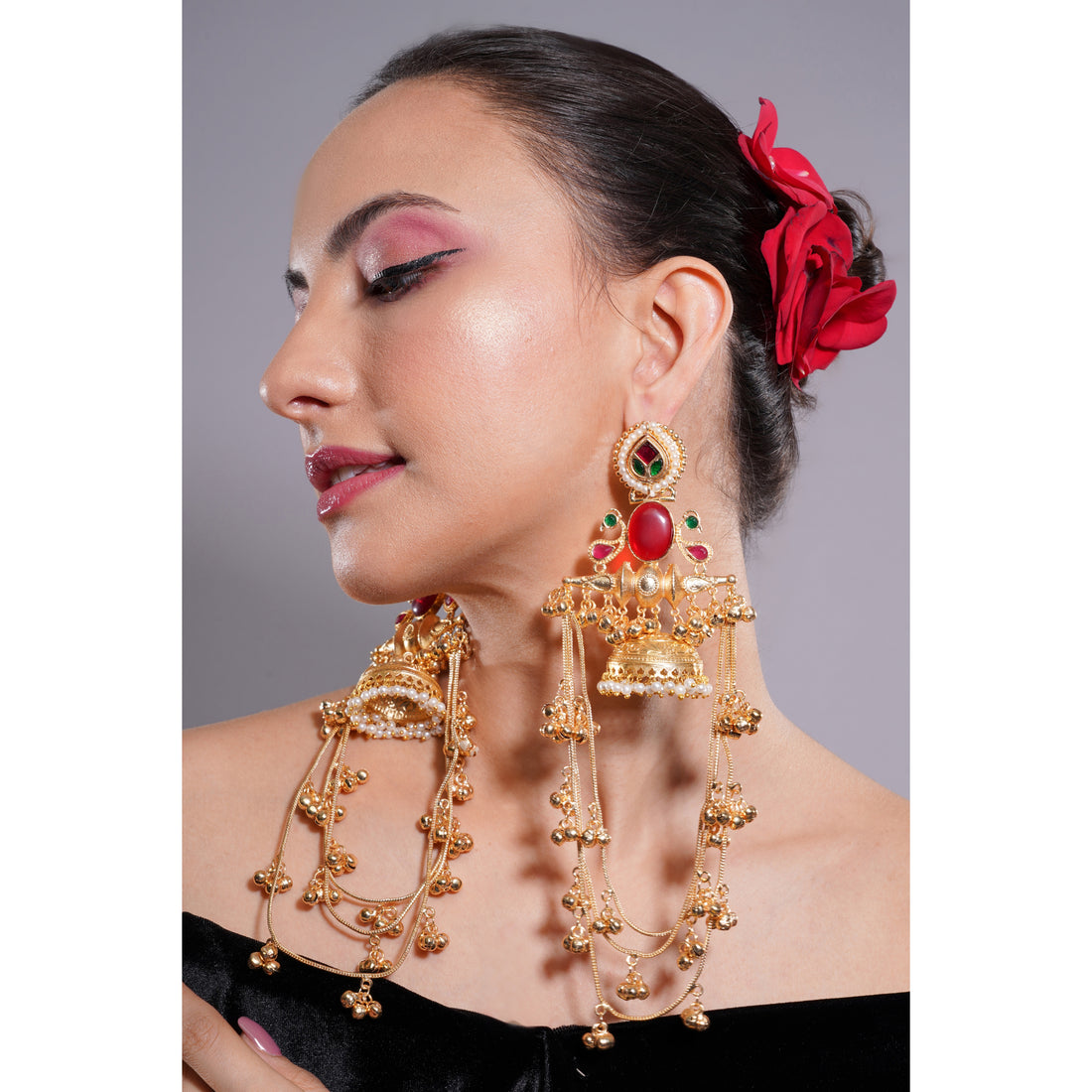 Amaita Kashmiri Pearl Dome Drop Earrings