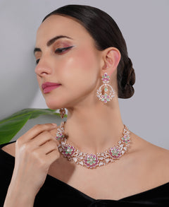 Amaita Gold-Finished Kundan Floral Choker Necklace and Earring Set