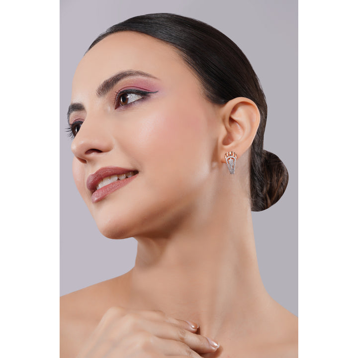 Amaita Demi Fine AD Layered Arc Drop Stud Earrings in Rose Gold