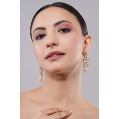 Amaita Demi Fine Ethnic Polki Heart Motif Ruby Pearl Tassel Drop Earrings