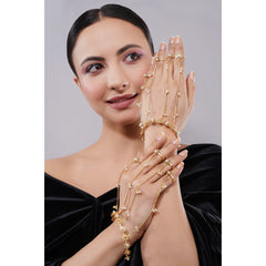 Amaita Demi Fine Gold Pearl Multi Chain Finger Bracelet Hand Harness