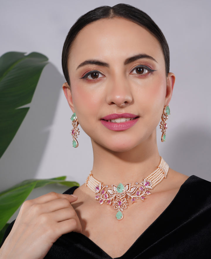 Amaita Gold Finish Polki Kundan Emerald Choker Necklace