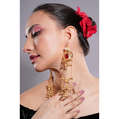 Amaita Kashmiri Ruby Long Dangling Earrings