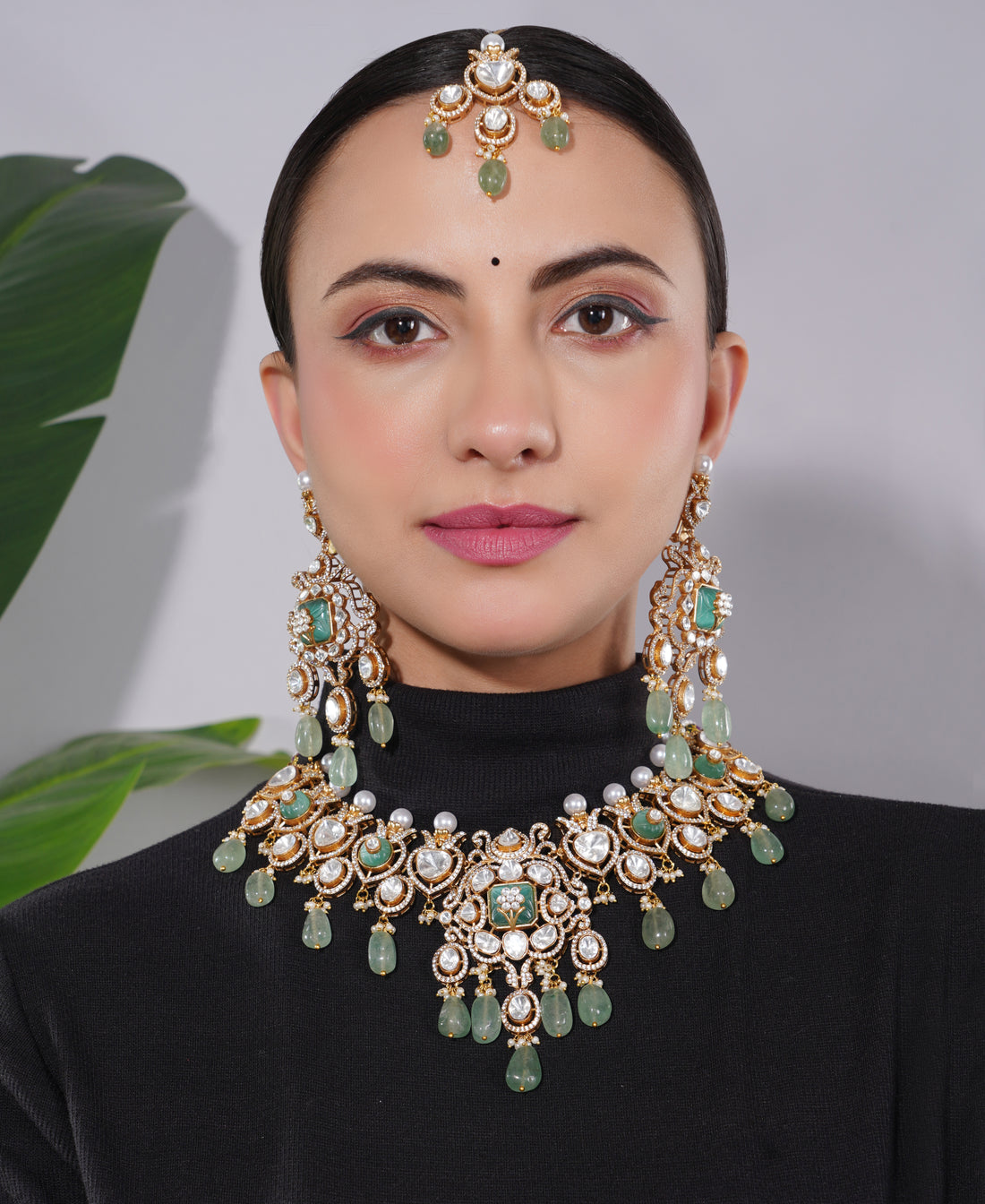 Amaita Polki Kundan Sage Green Pearl Bridal Necklace Set
