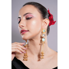 Amaita Kashmiri Mint Green Long Dangling Earrings