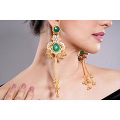 Amaita Kashmiri Green Stone Long Dangling Earrings