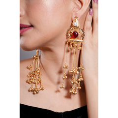 Amaita Kashmiri Ruby Long Dangling Earrings
