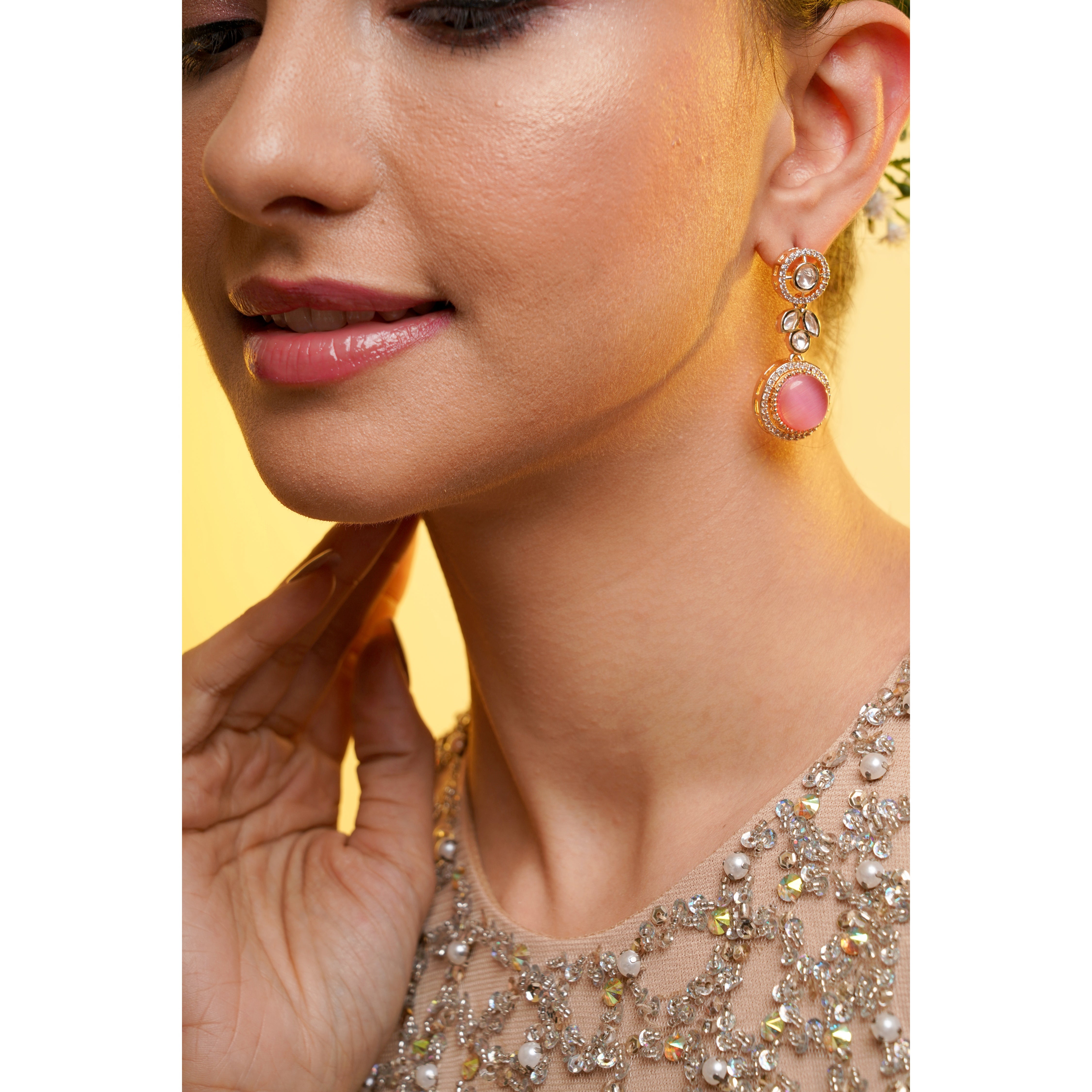 Amaita Blush Pink Polki Drop Earrings