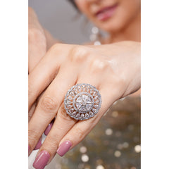 Amaita AD All-Over Diamond Sunburst Cocktail Ring in Platinum Finish