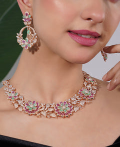 Amaita Gold-Finished Kundan Floral Choker Necklace and Earring Set