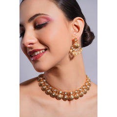 Amaita Demi Fine Ethnic Polki Kundan Gold Dome Choker Necklace and Earring Set