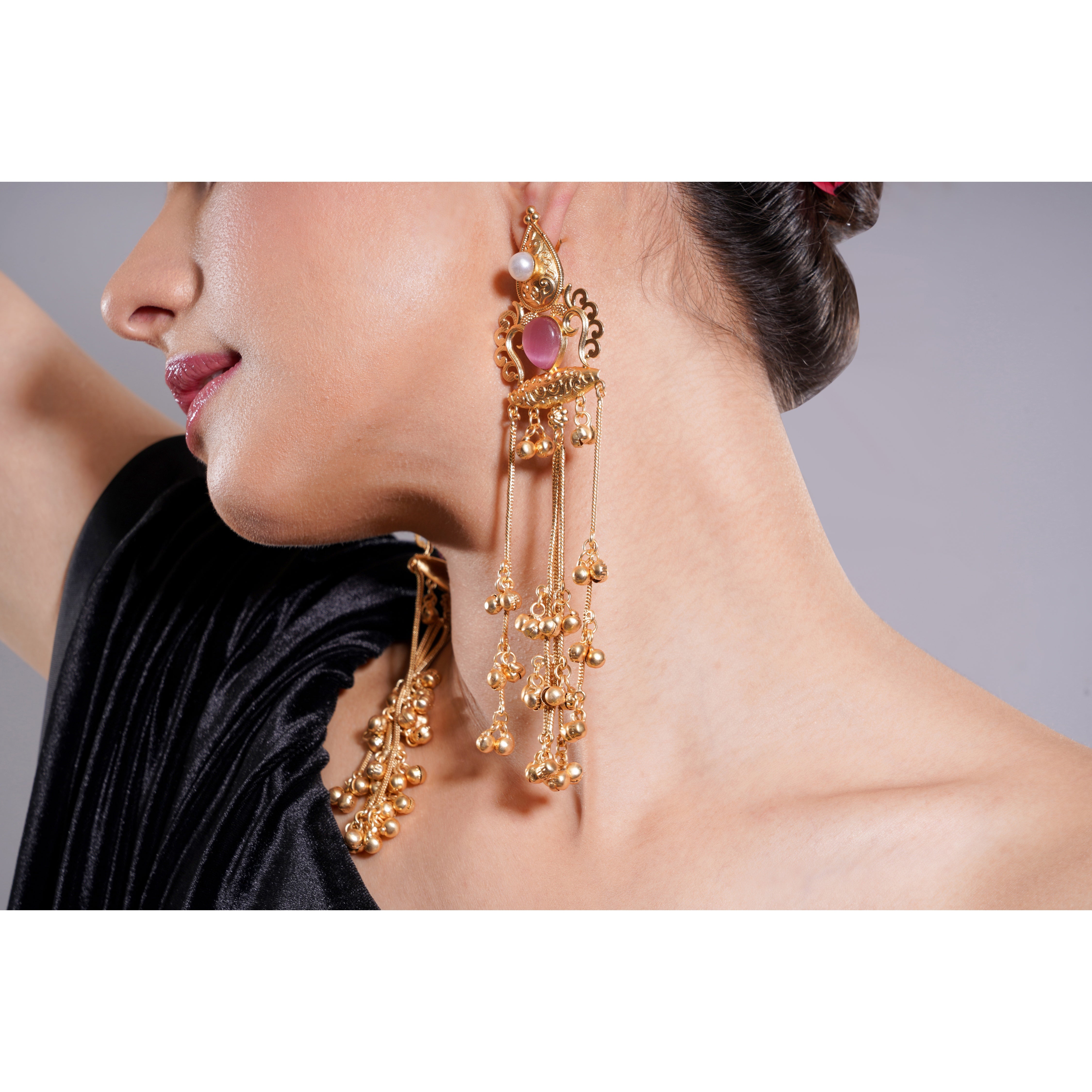 Amaita Kashmiri Rose Stone Chain Drops
