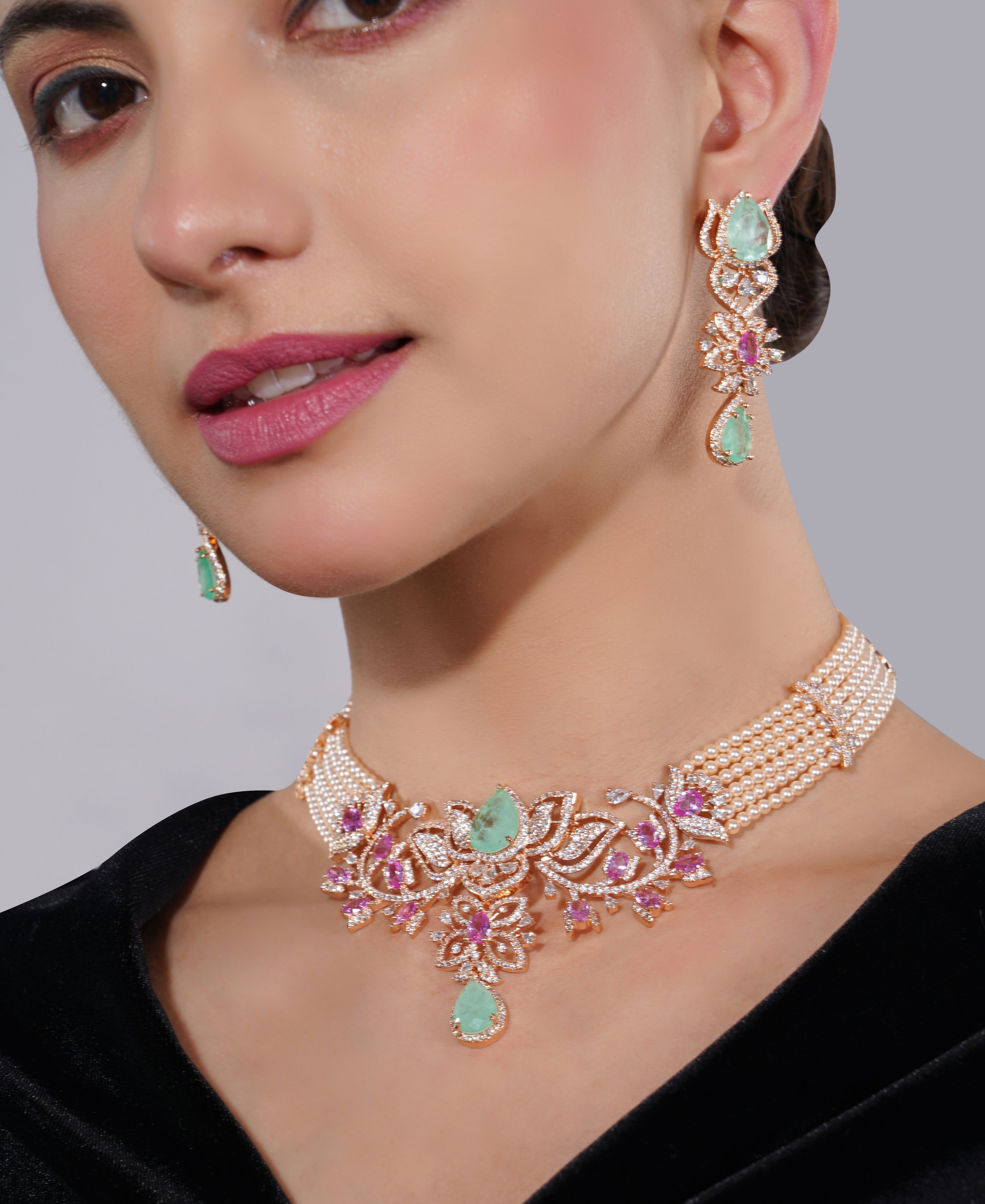 Amaita Gold Finish Polki Kundan Emerald Choker Necklace