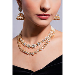 Amaita Demi Fine Ethnic Gold Polki Kundan Layered Statement Necklace