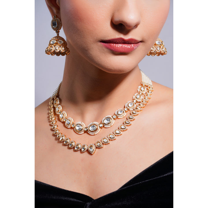 Demi-Fine Ethnic Gold Polki Kundan Layered Statement Necklace