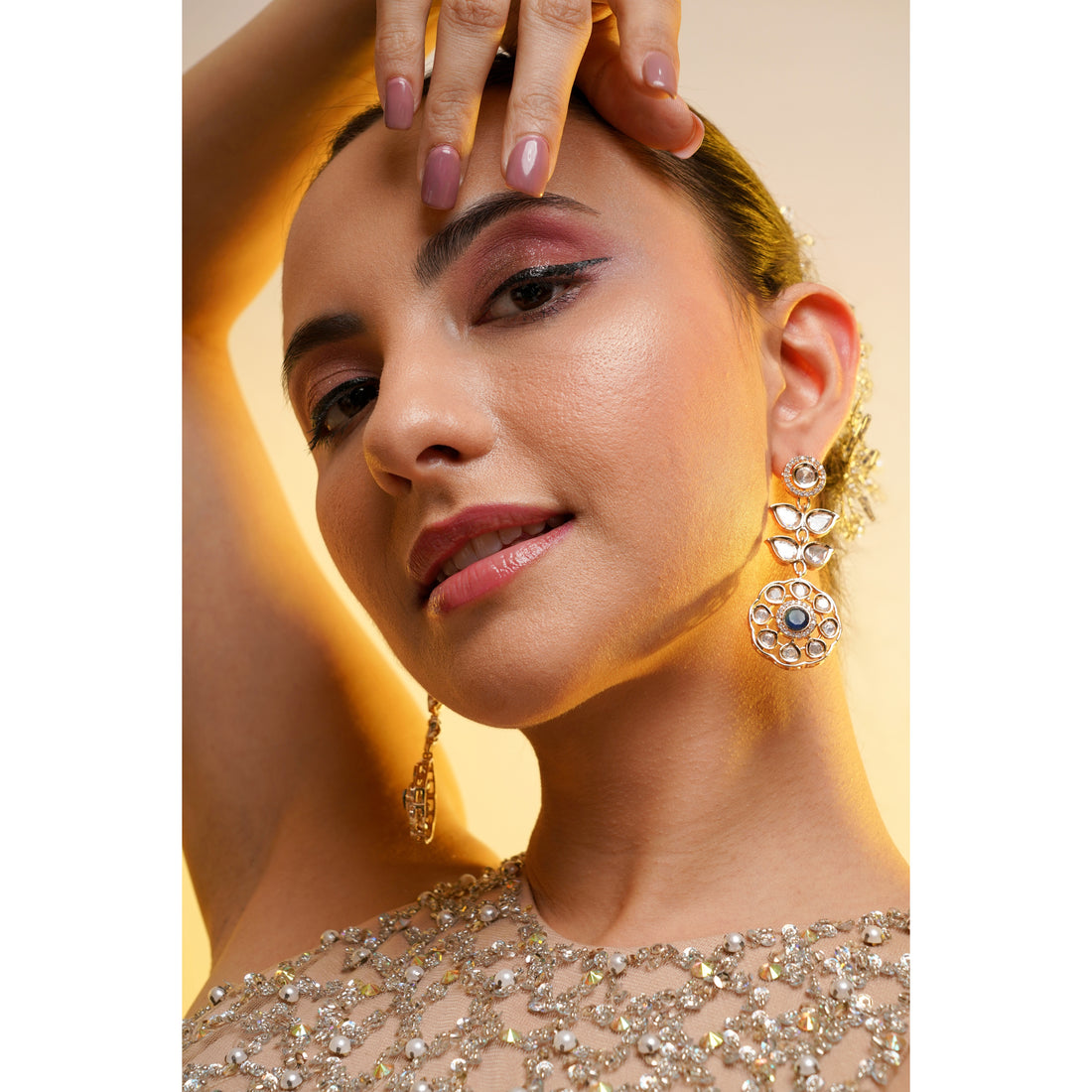 Amaita Gold Polki Sapphire Drop Earrings