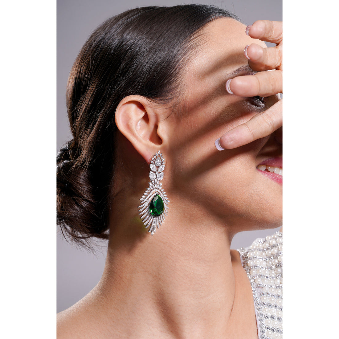 Amaita AD Large Emerald Green Teardrop Statement Drop Earrings