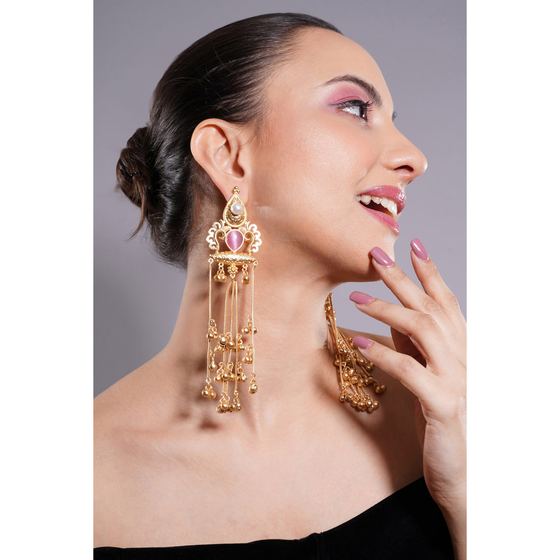 Amaita Kashmiri Rose Stone Chain Drops