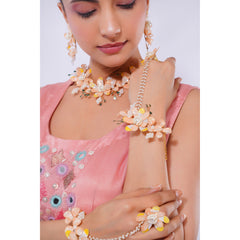 Amaita Demi Fine Peach Floral Enamel Statement Jewellery Set with Hand Harness