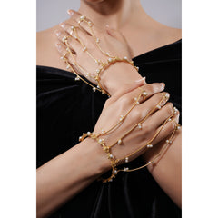 Amaita Demi Fine Gold Pearl Multi Chain Finger Bracelet Hand Harness