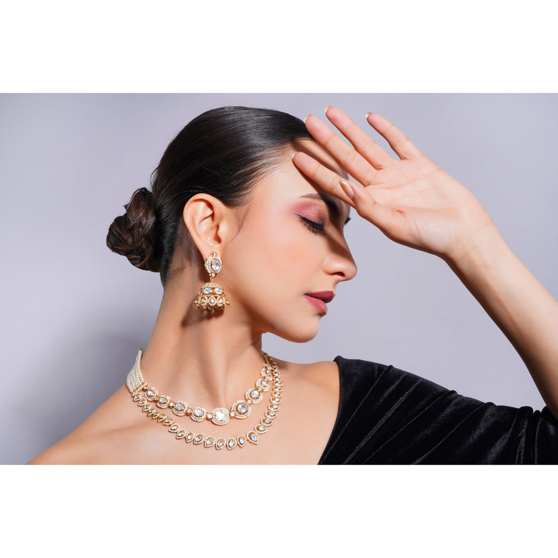 Amaita Demi Fine Ethnic Gold Polki Kundan Layered Statement Necklace