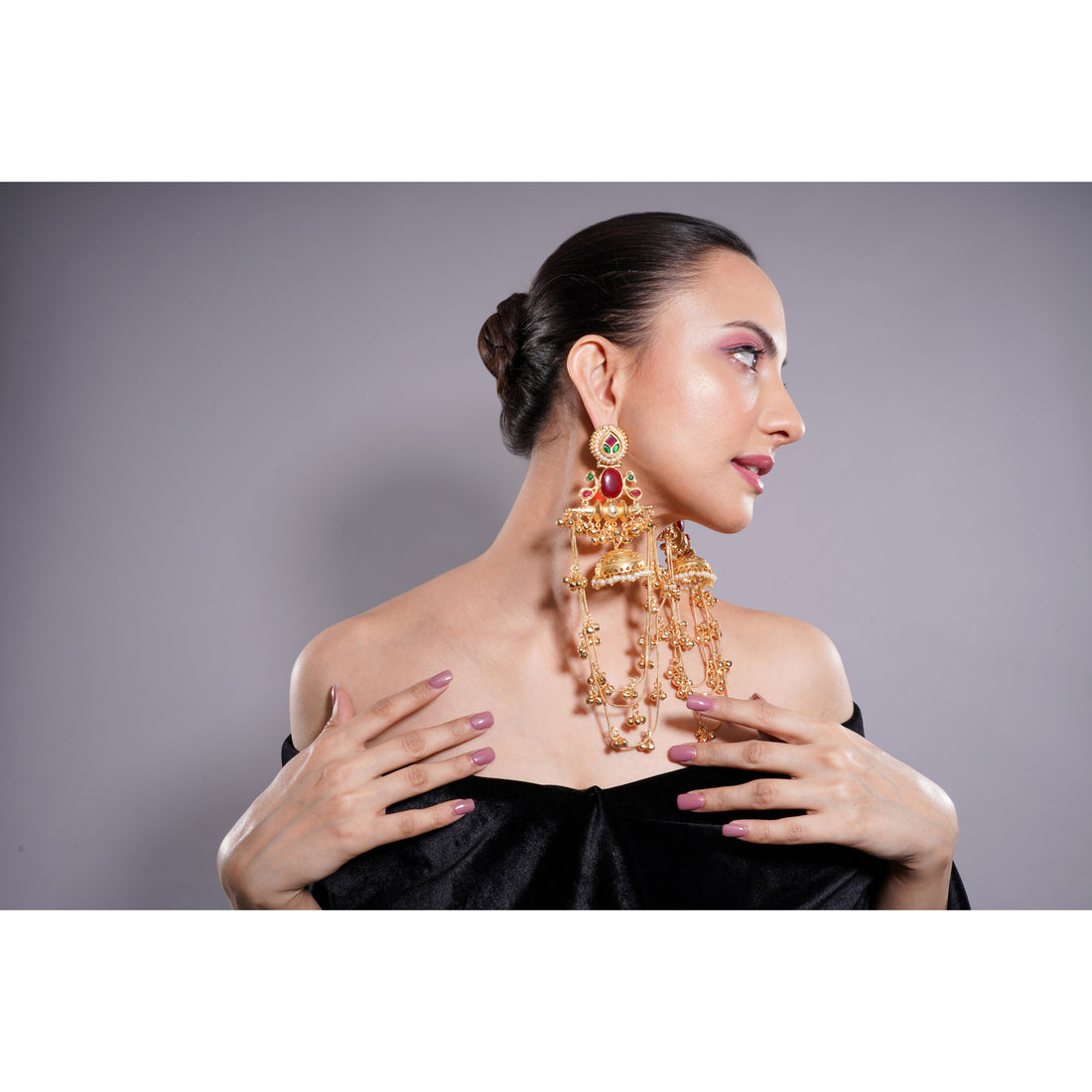 Amaita Kashmiri Pearl Dome Drop Earrings