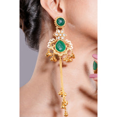 Amaita Kashmiri Green Stone Long Dangling Earrings