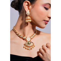 Amaita Demi Fine Ethnic Polki Kundan  Pendant Pearl Necklace Earring Set