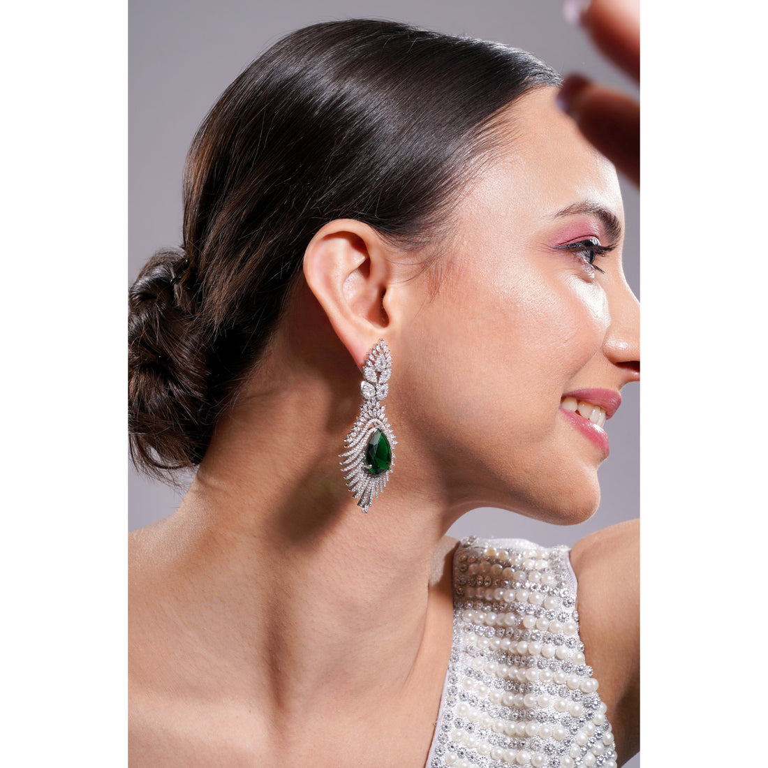 Amaita AD Large Emerald Green Teardrop Statement Drop Earrings