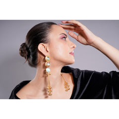 Amaita Kashmiri Mint Green Long Dangling Earrings