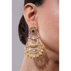 Amaita Demi Fine Ethnic Polki kundan Pearl Drop Chandbali Earrings in Gold Finish