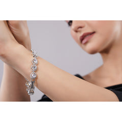 Amaita Demi Fine AD All-White Pear Stone Link Bracelet in Platinum Finish