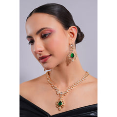 Amaita Demi Fine Polki Emerald Green Teardrop Pendant Necklace Earring Set