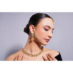 Amaita Demi Fine Ethnic Polki Kundan Green Stone Gold  Jewellery Set