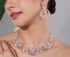 Amaita Gold-Finished Kundan Floral Choker Necklace and Earring Set