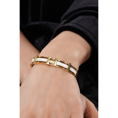 Amaita Demi Fine Gold Tone White Enamel Geometric Link Bracelet