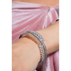 Amaita Demi Fine AD All-White Diamond Layered Bracelet Set in Platinum Finish