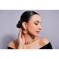Amaita Demi Fine Ethnic Polki Kundan Gold Dome Choker Necklace and Earring Set