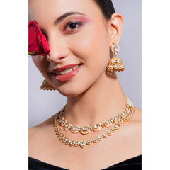Amaita Demi Fine Ethnic Gold Polki Kundan Layered Statement Necklace